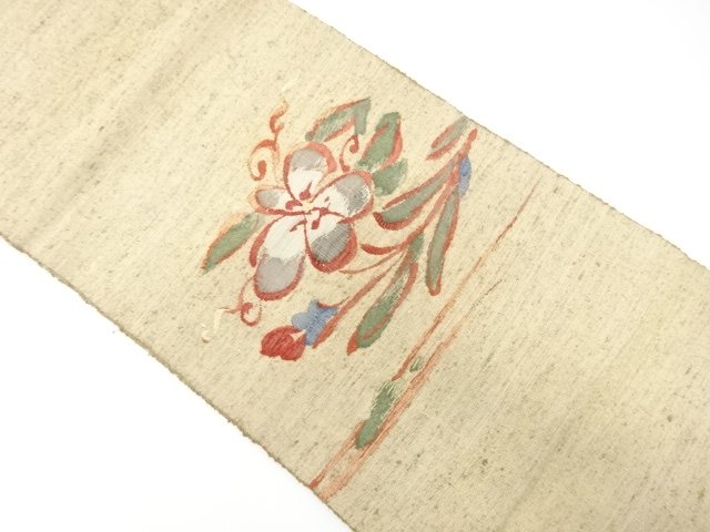 手織り真綿紬　花模様織り出し　名古屋帯